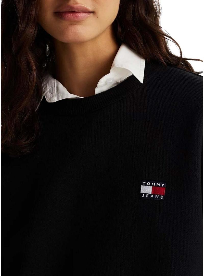 Moletom Tommy Jeans Badge preto para mulher.