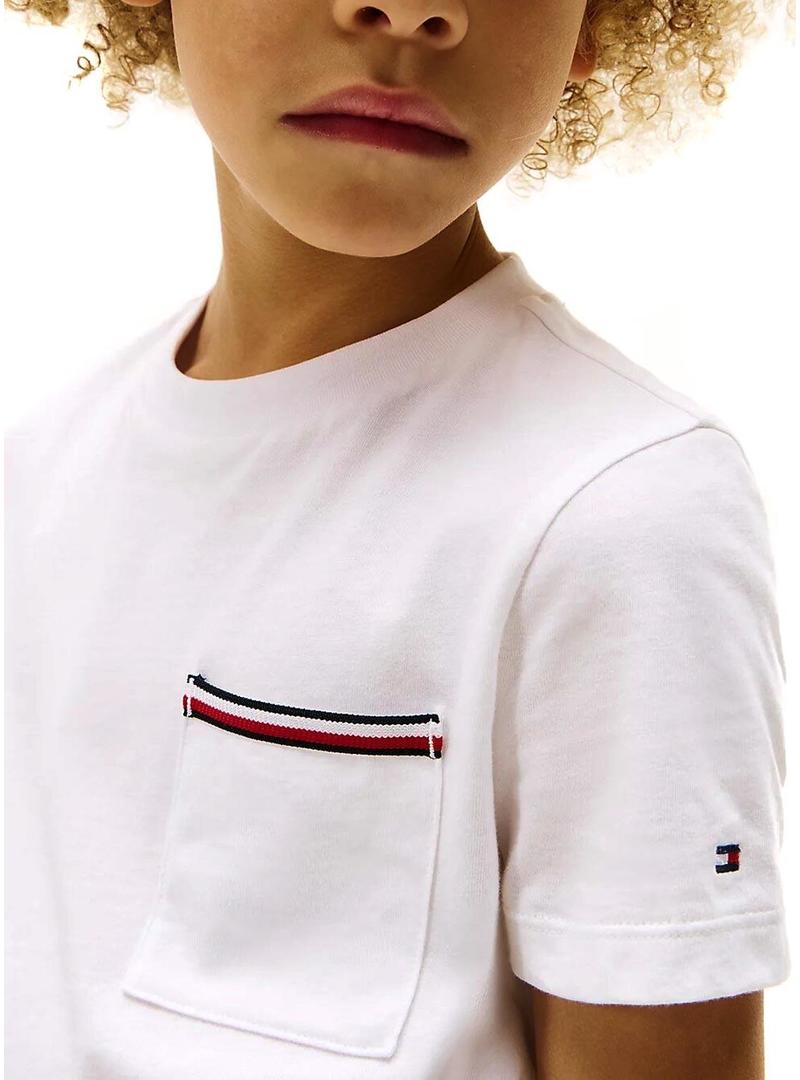 Camiseta Tommy Hilfiger Pocket branca para criança.