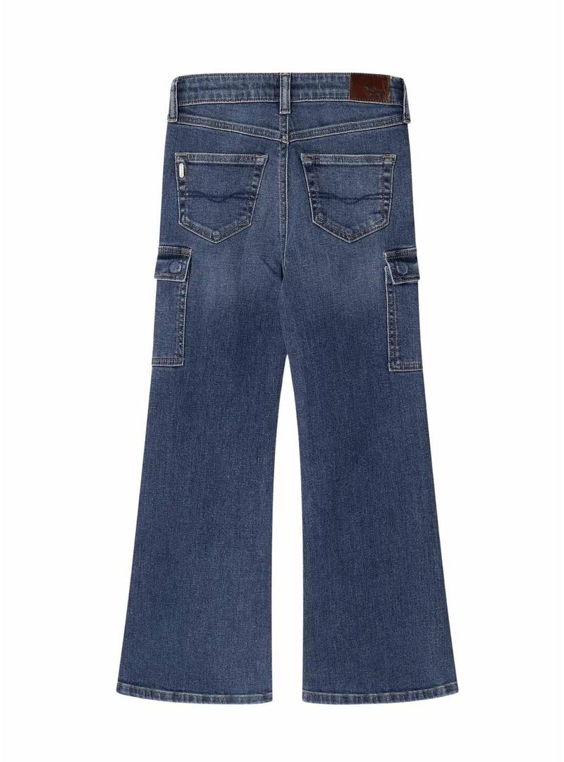 Calça jeans Pepe Jeans flare cargo para menina.
