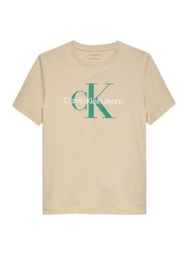 Camisa Calvin Klein Monograma bege para criança.