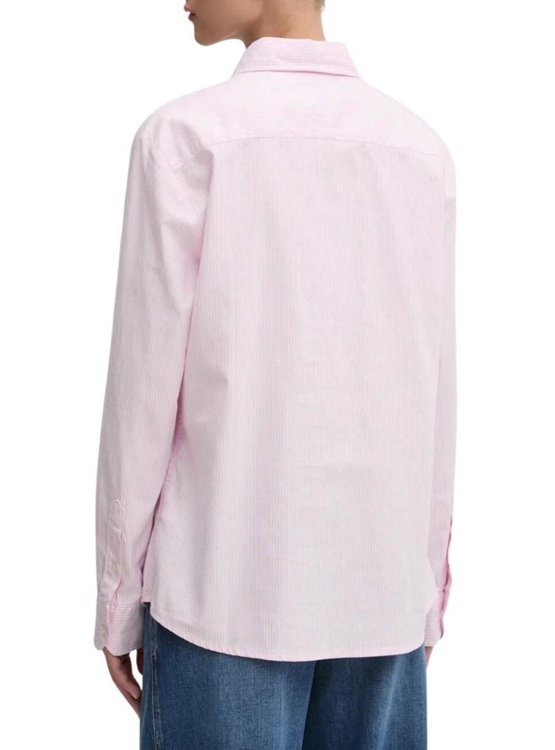 Camisa Tommy Jeans Oxford listrada rosa para mulher.