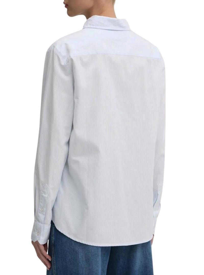 Camisa Tommy Jeans Oxford listrada azul para mulher