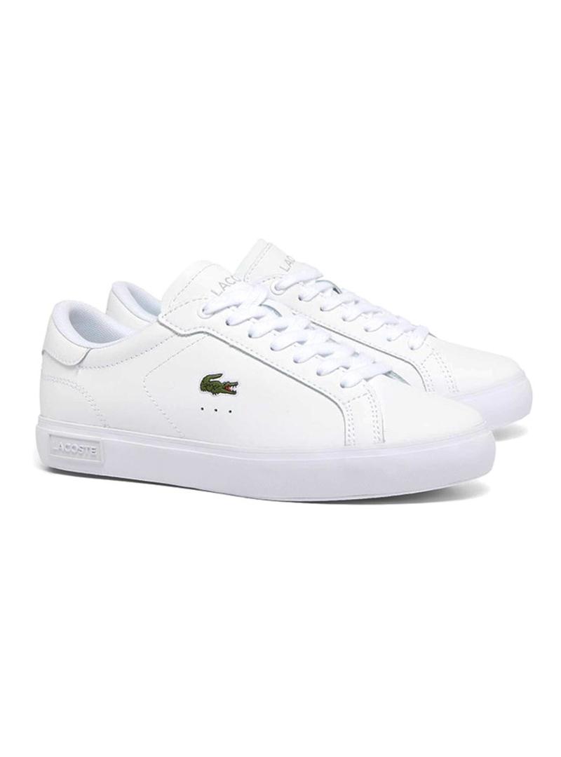 Tênis Lacoste Powercourt de couro branco para mulher.
