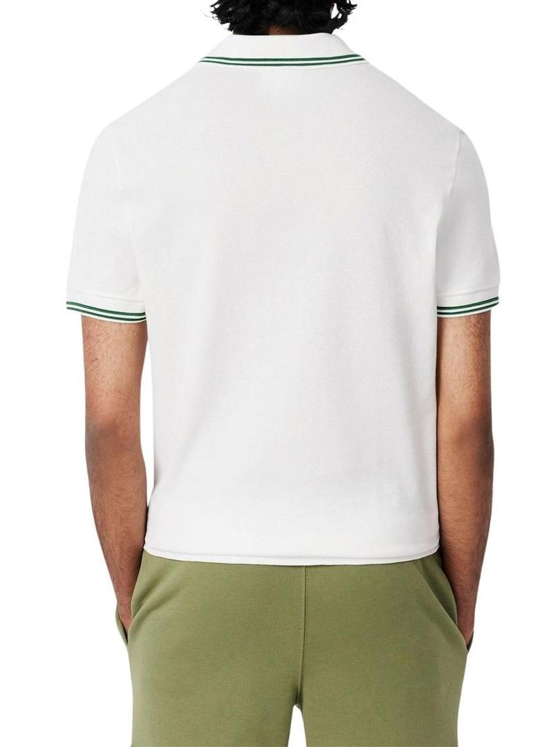 Polo Lacoste L.12.12 branco com listras verdes para homem.