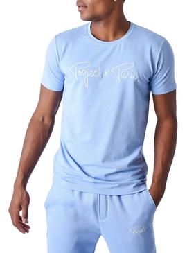 Camiseta Project X Paris Bordado azul para homem.