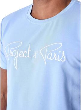 Camiseta Project X Paris Bordado azul para homem.
