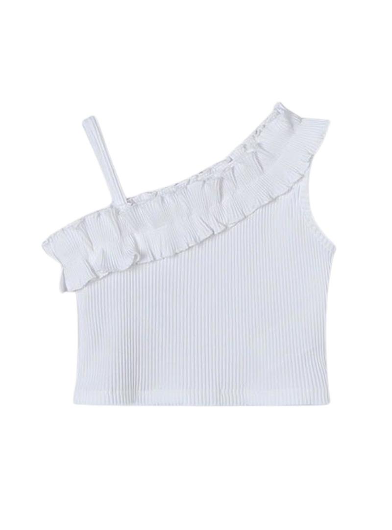 Top assimétrico branco com babados para menina.