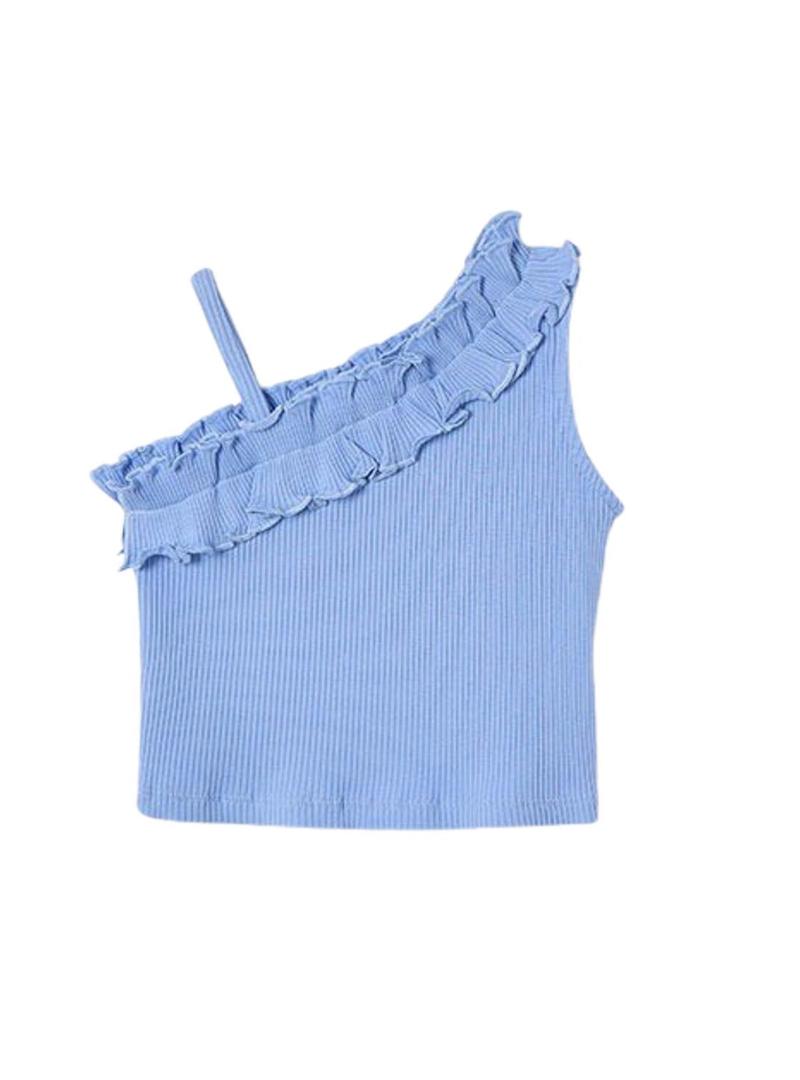 Top Mayoral assimétrico com babado azul para menina.