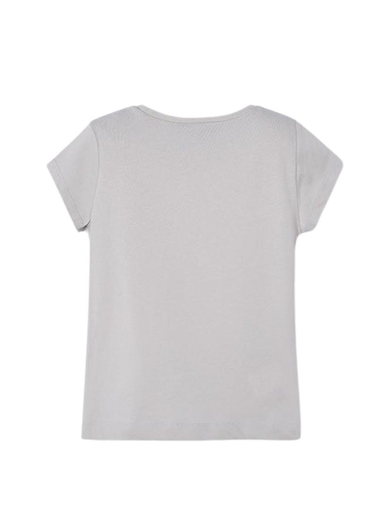 Camiseta Mayoral estampada cinza para menina.