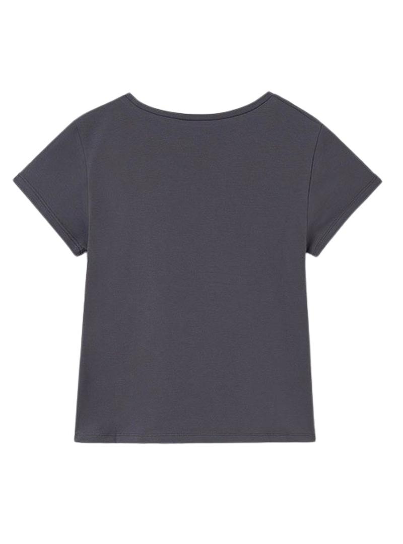 Camiseta Mayoral bordado flor cinza para menina