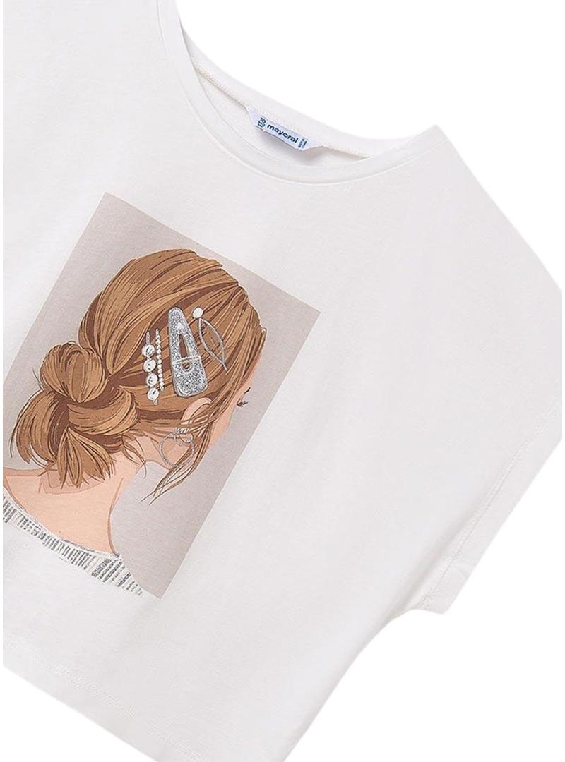 Camiseta branca da Mayoral com prega para menina.