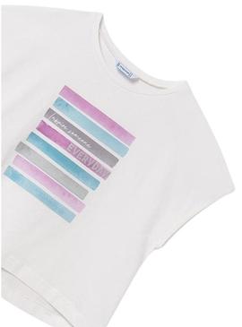Camiseta Mayoral gráfica branca para menina.
