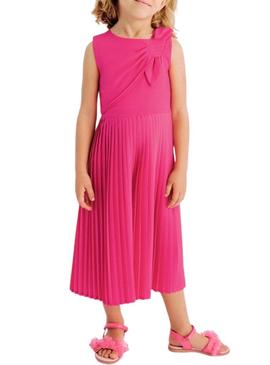 Vestido Mayoral longo plissado laço rosa para menina