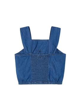 Top de gola fluida em denim para menina