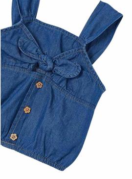 Top de gola fluida em denim para menina