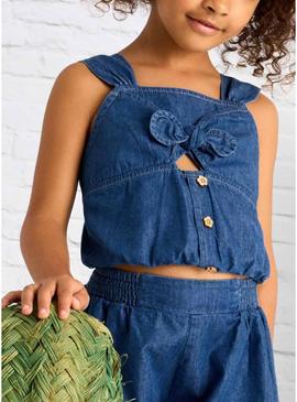 Top de gola fluida em denim para menina