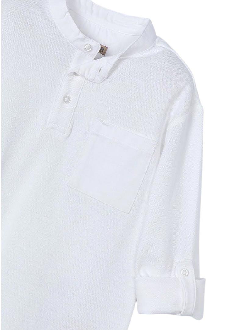 Polo infantil de manga larga com gola mao branco
