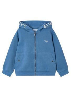 Moletom Mayoral com capuz azul com estampa de letras para menino.