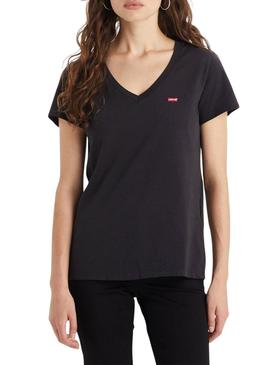 Camiseta Levi's Perfect V Neck preta para mulher.