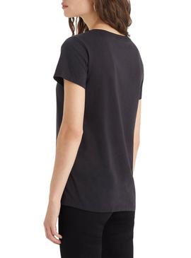 Camiseta Levi's Perfect V Neck preta para mulher.