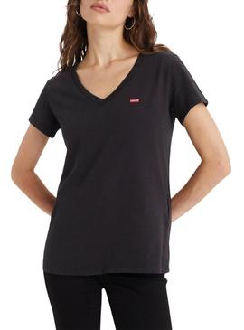 Camiseta Levi's Perfect V Neck preta para mulher.