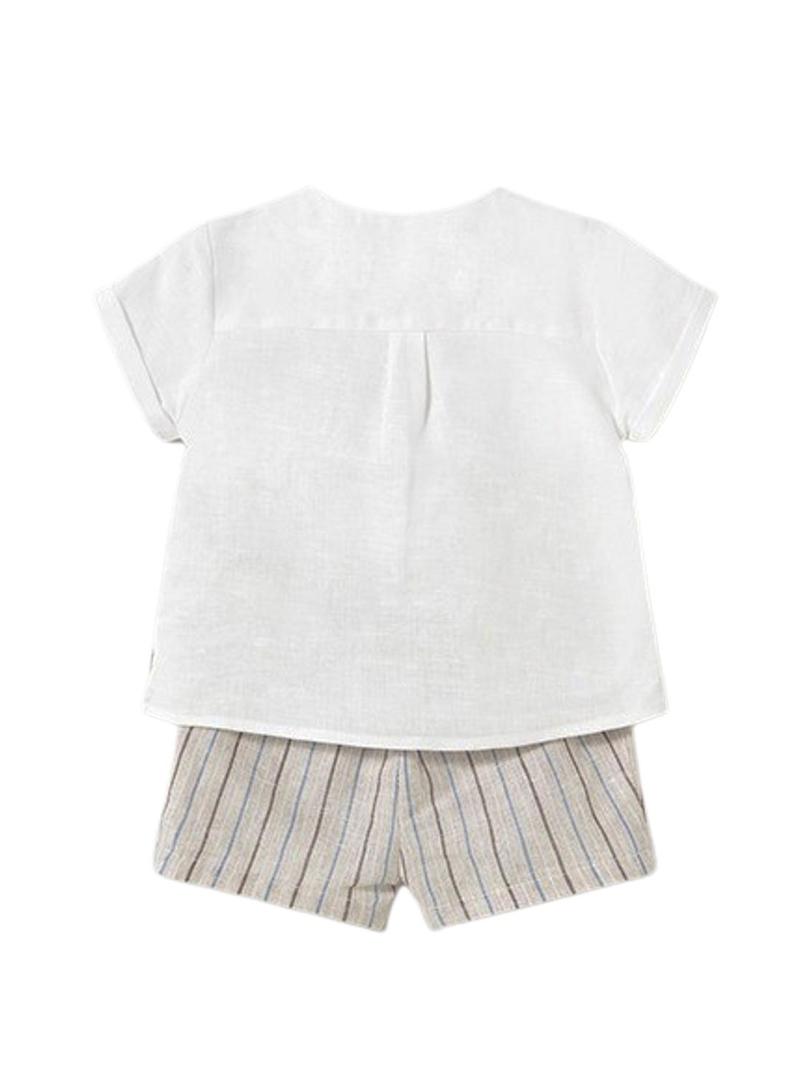 Bermuda e camisa de linho Mayoral para recém-nascido.