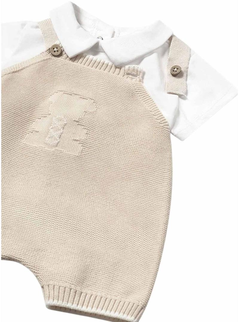 Conjunto Mayoral em tricô bege para bebê.