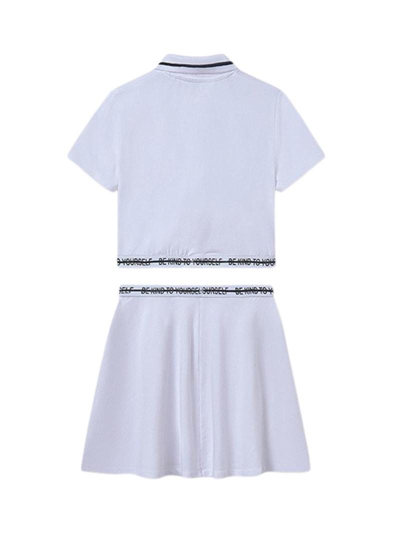 Conjunto Mayoral saia e polo azul para menina