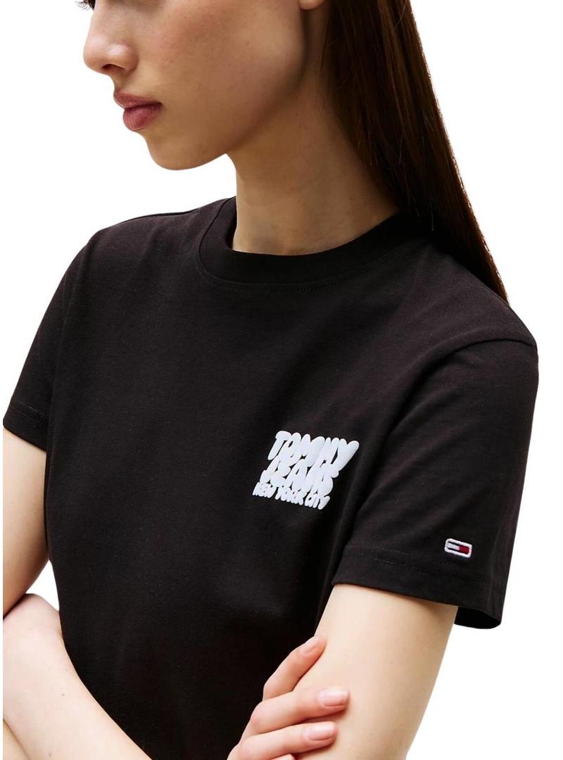 Camisa Tommy Jeans Bubble preta para mulher.