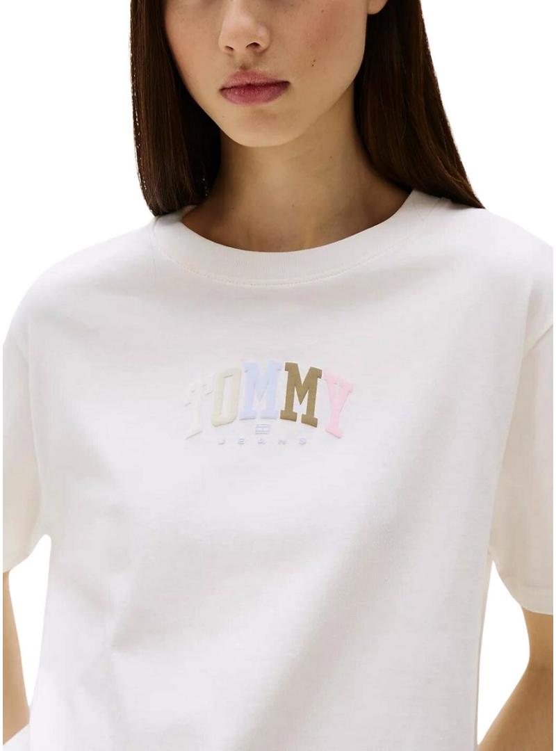 Camiseta Tommy Jeans Varsity bege para mulher.