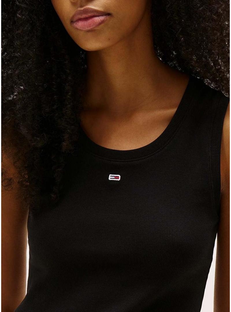Camiseta Tommy Jeans Tank Top preta para mulher.