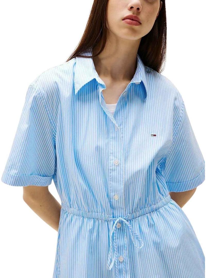 Vestido Tommy Jeans Shirt azul e branco para mulher.