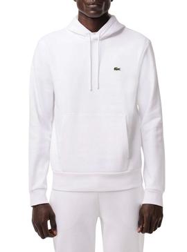 Moletom com capuz de algodão branco da Lacoste para homem.