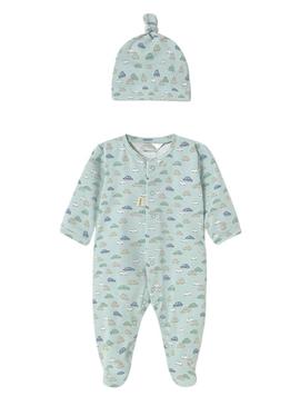 Macacão comprido da Mayoral com touca verde para bebê.