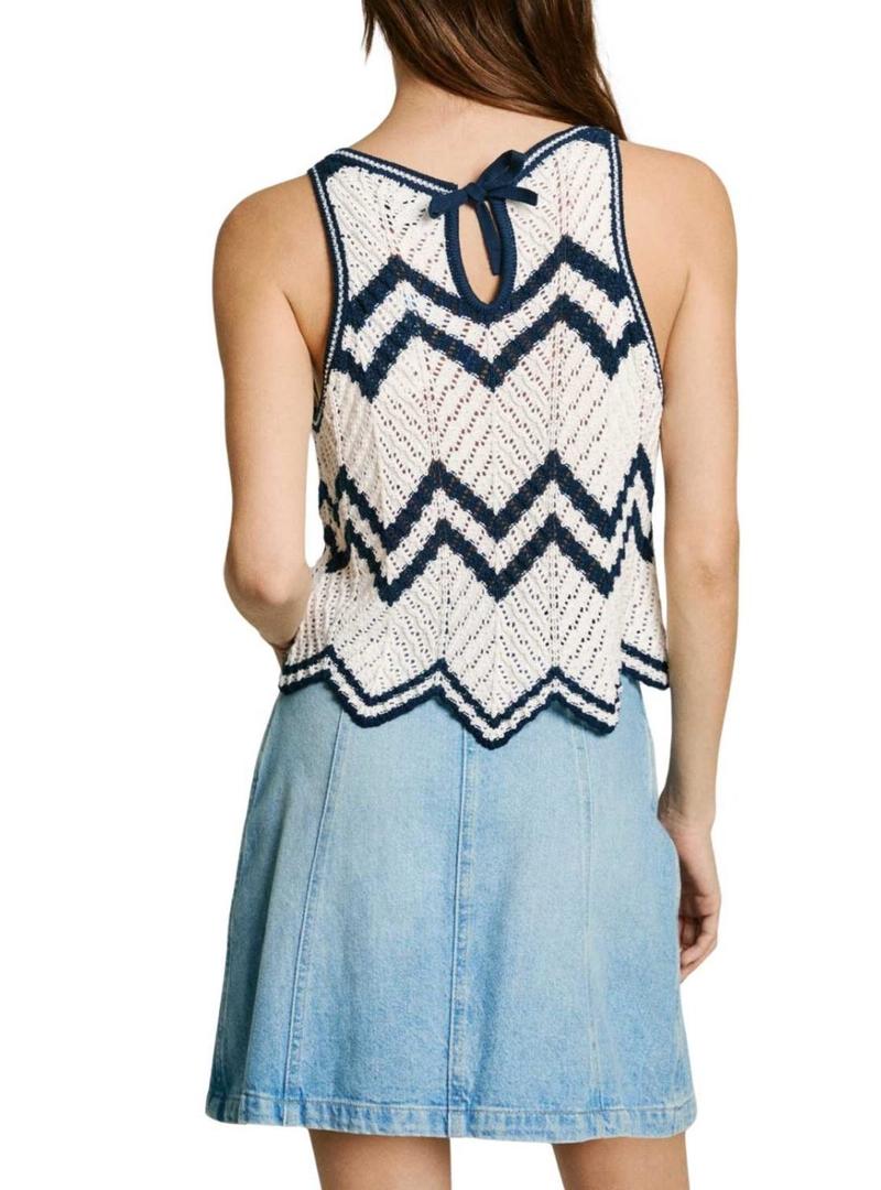 Top Pepe Jeans Ollie branco e azul para mulher.