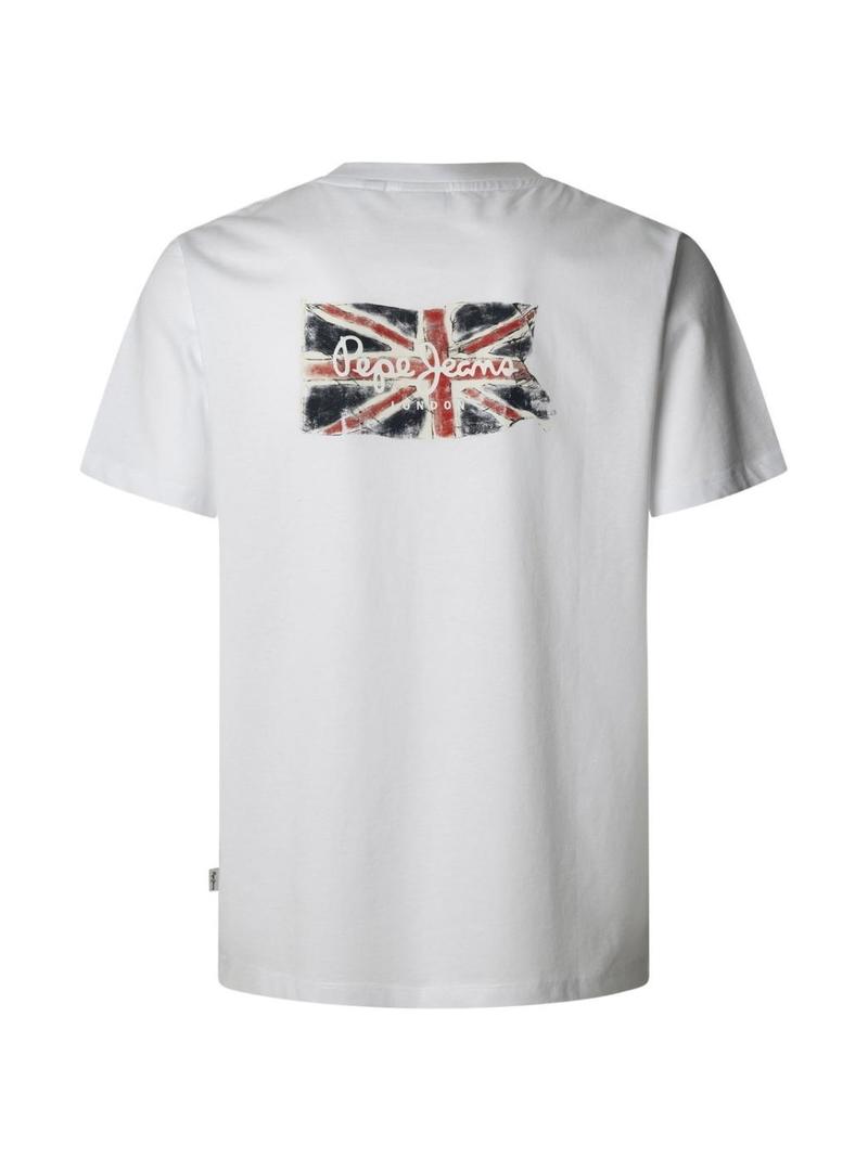 Camiseta Pepe Jeans Back Clag branca para homem.