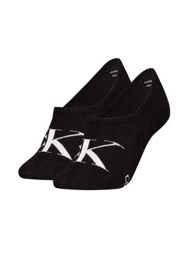 Pacote de meias Calvin Klein Footie High Cut preto para mulher.