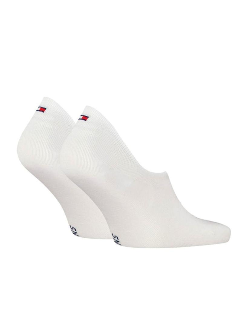 Pack de dois pares de meias invisíveis brancas da Tommy Jeans Uni Footie para homens e mulheres.