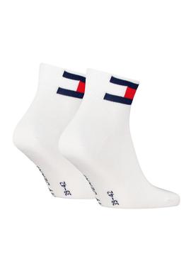 Pacote de dois pares de meias Tommy Jeans Uni Quarter Flag brancas para homem e mulher.