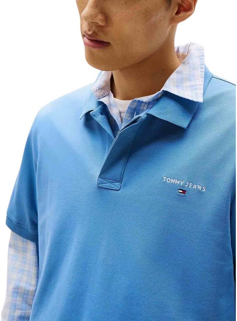 Polo Tommy Jeans básico azul para homem.
