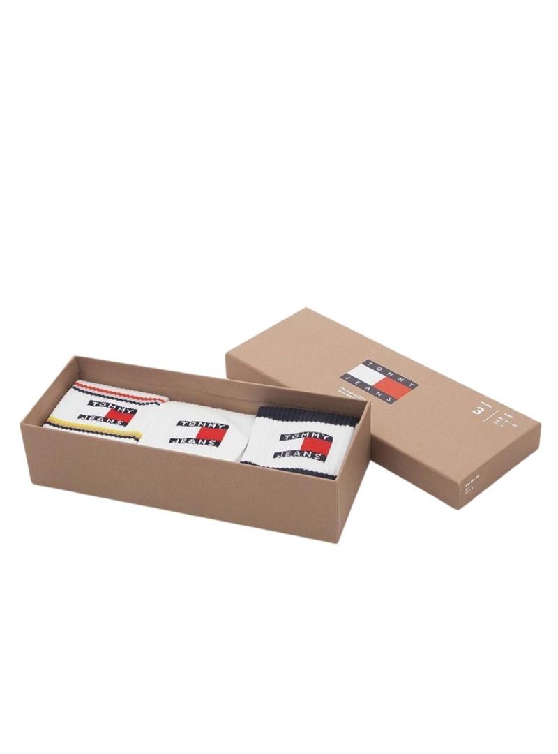 Conjunto de três meias Tommy Jeans Uni multicoloridas para mulher e homem.