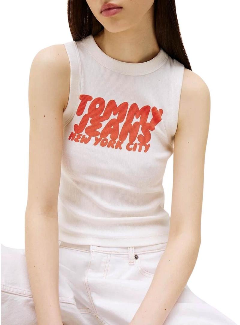 Camiseta Tommy Jeans Bubble Tank branca para mulher.