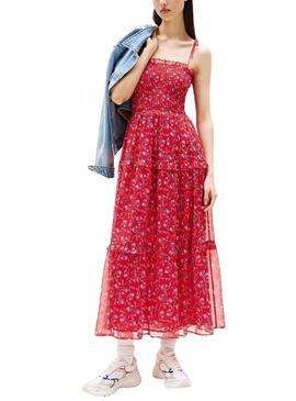 Vestido Tommy Jeans Chiffon vermelho para mulher.