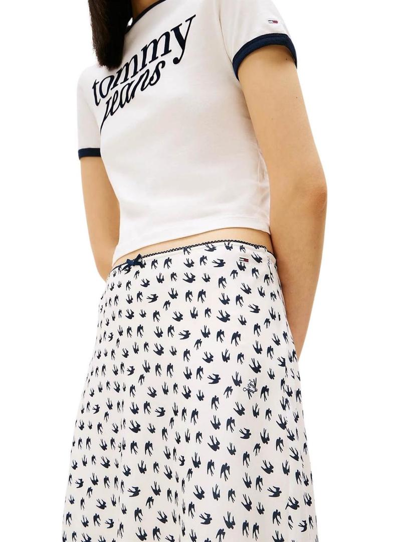 Saia Tommy Jeans Bird branca e azul para mulher