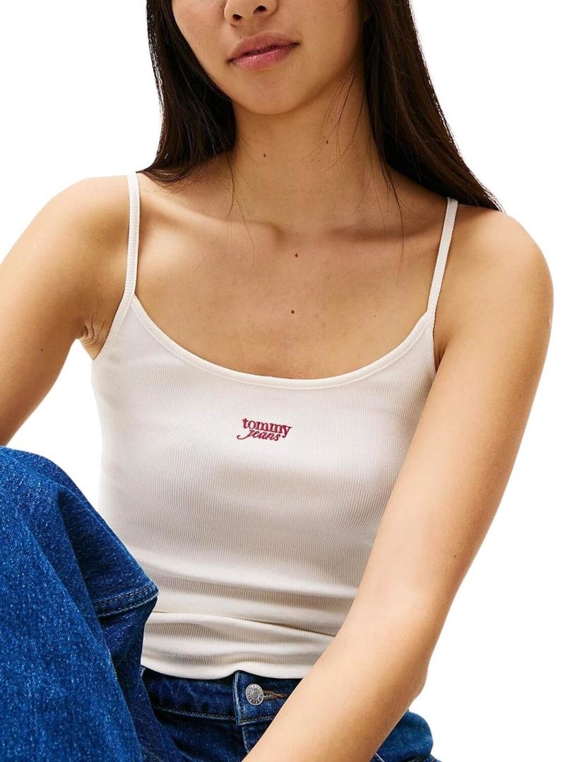 Camiseta Tommy Jeans Strappy branca para mulher.