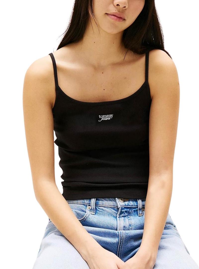 Camiseta Tommy Jeans Strappy preta para mulher.