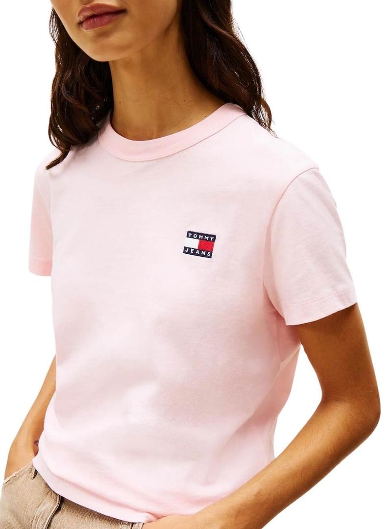 Camiseta Tommy Jeans Badge rosa para mulher