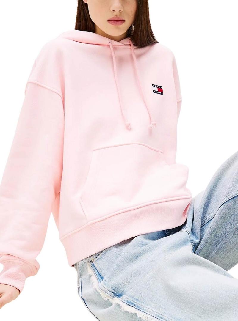 Moletom Tommy Jeans Badge rosa para mulher.