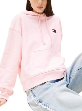 Moletom Tommy Jeans Badge rosa para mulher.