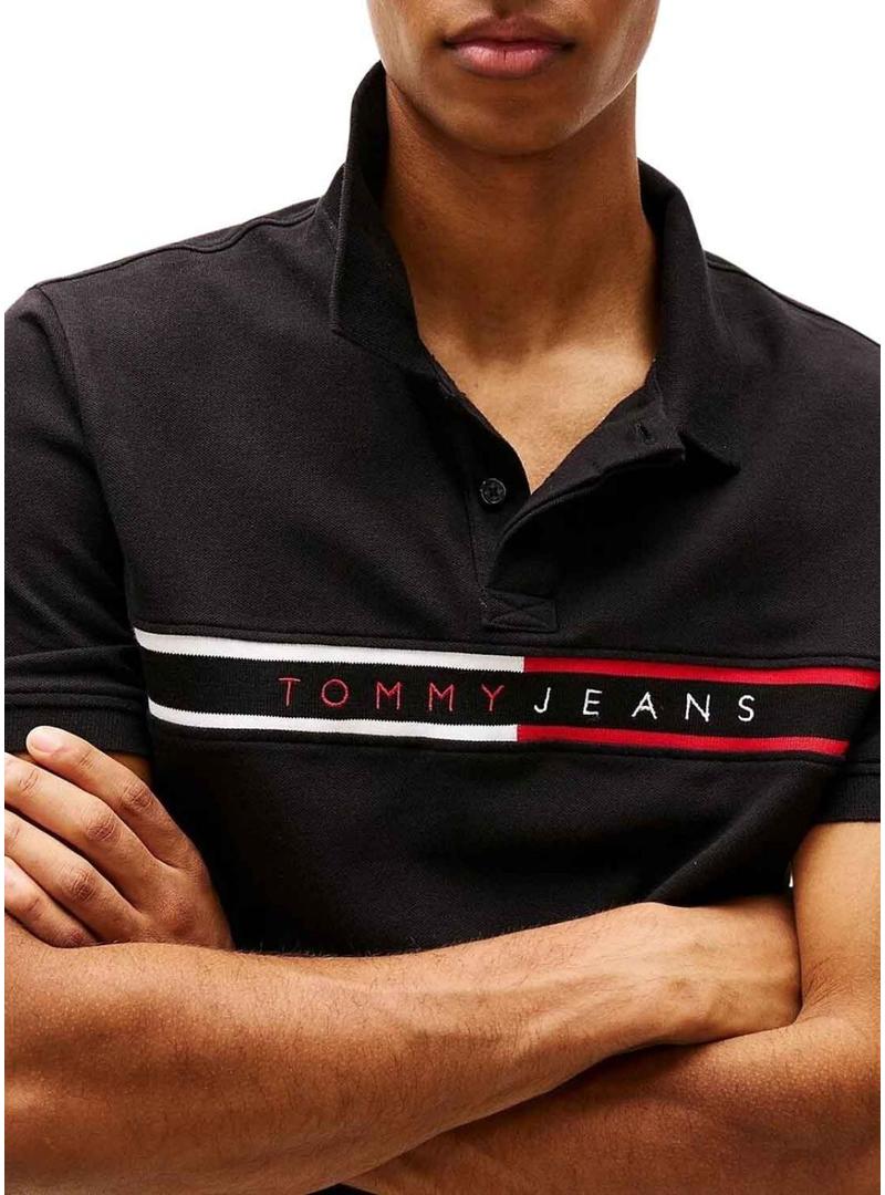 Polo Tommy Jeans Chest Flag preto para homem